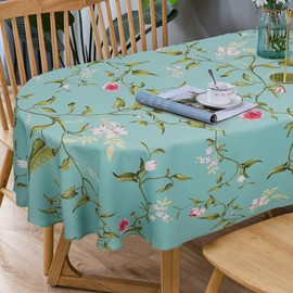 Bnejvif Plum Flower Oval Print Tablecloth, Spring Patterned Oval Tablecloth, Summer Food Network Oval Tablecloth Waterproof Wrinkle Free Durable Tablecloth for Oval Tables 54 X 72 Inch