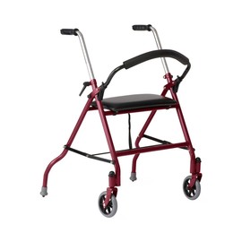 Medline 2-Wheel Sturdy Steel Rollator Walker, for Adult Mobility Impairment and Seniors, 300 lb. Weight Capacity, Burgundy, 5-Inch Wheels, Padded Seat, Foldable, Adjustable Handles, Hand Brakes