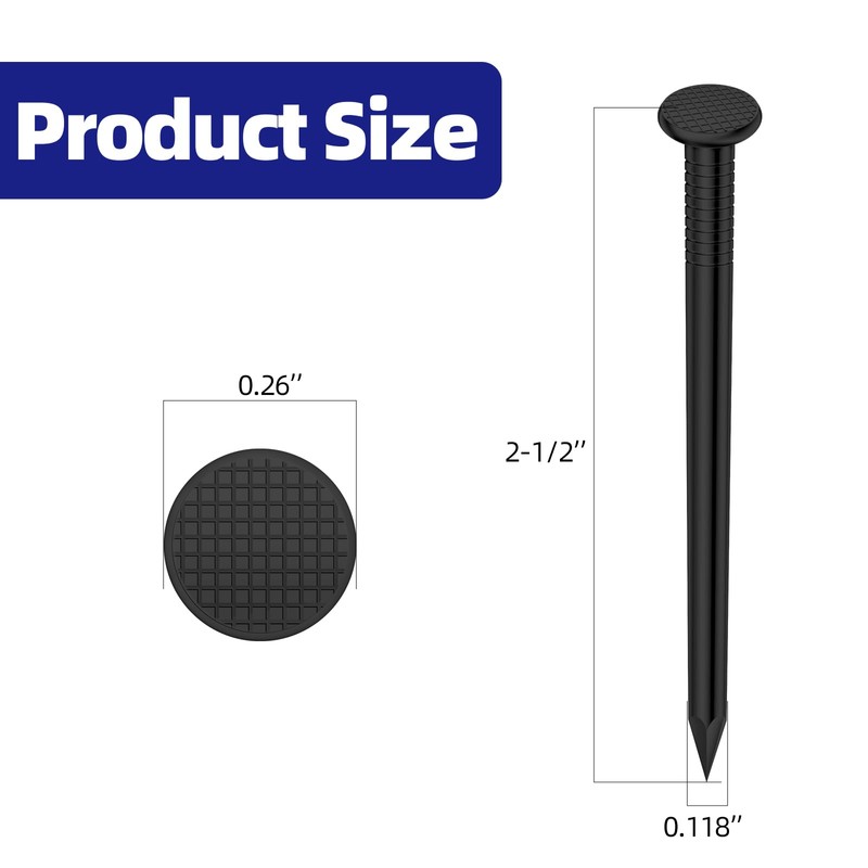 Etauwe 2-1/2 Inch Black Hardware Nails, Carbon Steel Flat Nails,