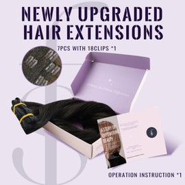 Fshine Hair Clip in Extensions - Straight Human Hair, Remy, Real Natural Black for Women - 24 Inch