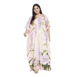 Oussum Ladies Kaftans Kimono Maxi Style Dresses Long Printed Caftan Beach Dress Women Plus Size Evening Gown (Peach), One Size