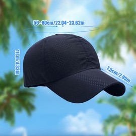 Kingsie Men's Mesh Cap, Summer, Solid, Simple, Sunshade, Baseball Cap, Breathable, Quick Drying, UV Protection, Sun Protection, UV Protection, Outdoor, Casual, Sports, Travel, Adjustable, Unisex, 22.0