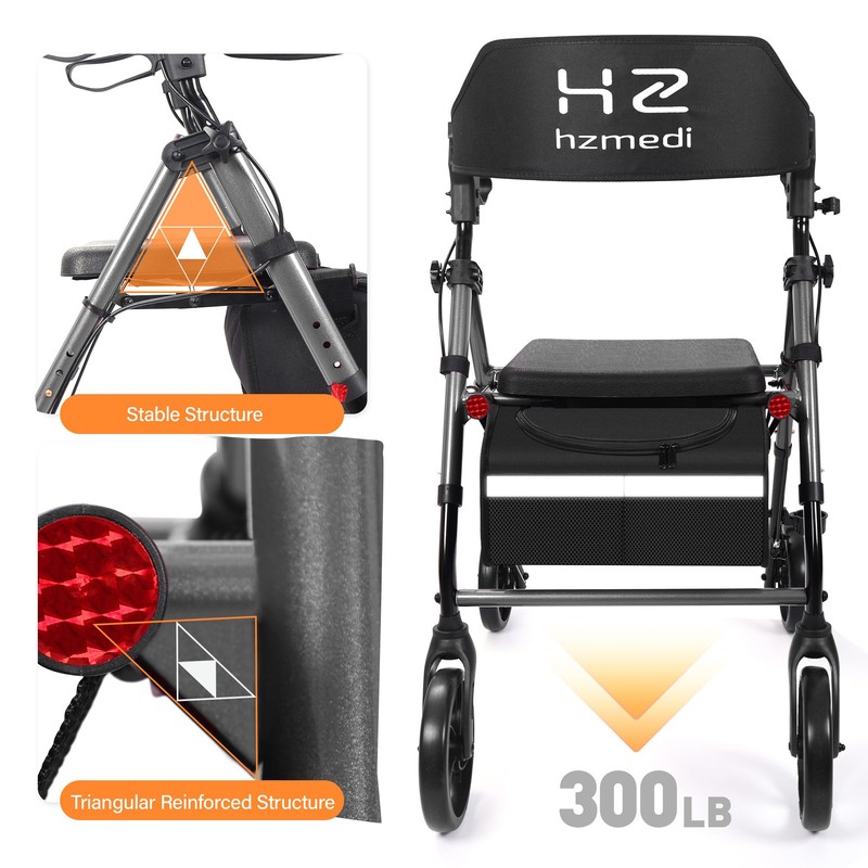 Walkers for Seniors with Seat, 8" Big Wheels Folding Adult