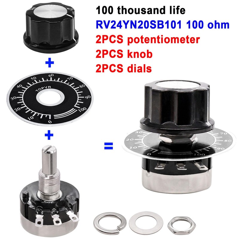 Taiss/2pcs RV24YN20S Potentiometer 100 ohm Single Turn Carbon Film Rotary