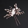 Teyglen Bridal Flower Hair Pins Rose Gold Pearl Crystal Hair