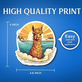 (2 Pack) Llama Ocean Sunset Stickers - Cool Retro Llama Stickers - 5" On Longest Side - for Car, Truck, SUV - Easy Peel and Stick Vinyl Decals - Made in USA - BMCS0134