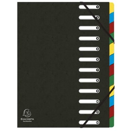 Exacompta - Ref 55121E - Harmonika Multipart File - 24.5 x 32cm in Size, Suitable for A4 Documents, 12 Multi-Coloured Tabbed Sections, Premium Pressboard Cover - Black Cover