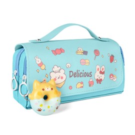 Vicloon Large Pencil Case, Big Capacity Pencil Pen Bag Multi Compartments Office Stationery Makeup Bag Stress Release Pencil Case School Students Girls Boys Teen Storage Organizer Gifts (Blue)