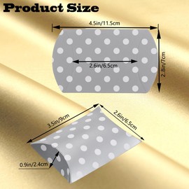 50 Pcs Kraft Paper Pillow Gift Boxes,3.5x2.6 Inch Mini Folding Treat Boxes, Creative Favor Box Folding Treat Boxes for Bakery, Candy, Jewelry, Wedding & Party Favors(Silver dots)