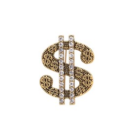 Dollar Sign Brooch Pin Vintage Gold Tone Rhinestone Dollar Money Lapel Pin Badge for Women Men Jewelry-gold