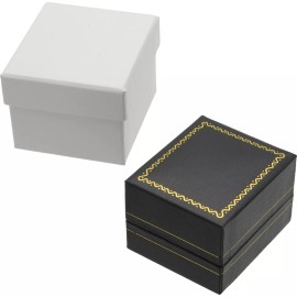 FindingKing Earring Gift Box Black Faux Leather 1 3/4" Black/White Interior (Only 1 Box)