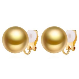 AJSOENO pearl clip on earrings for women big pearl clip-on earrings (gold)