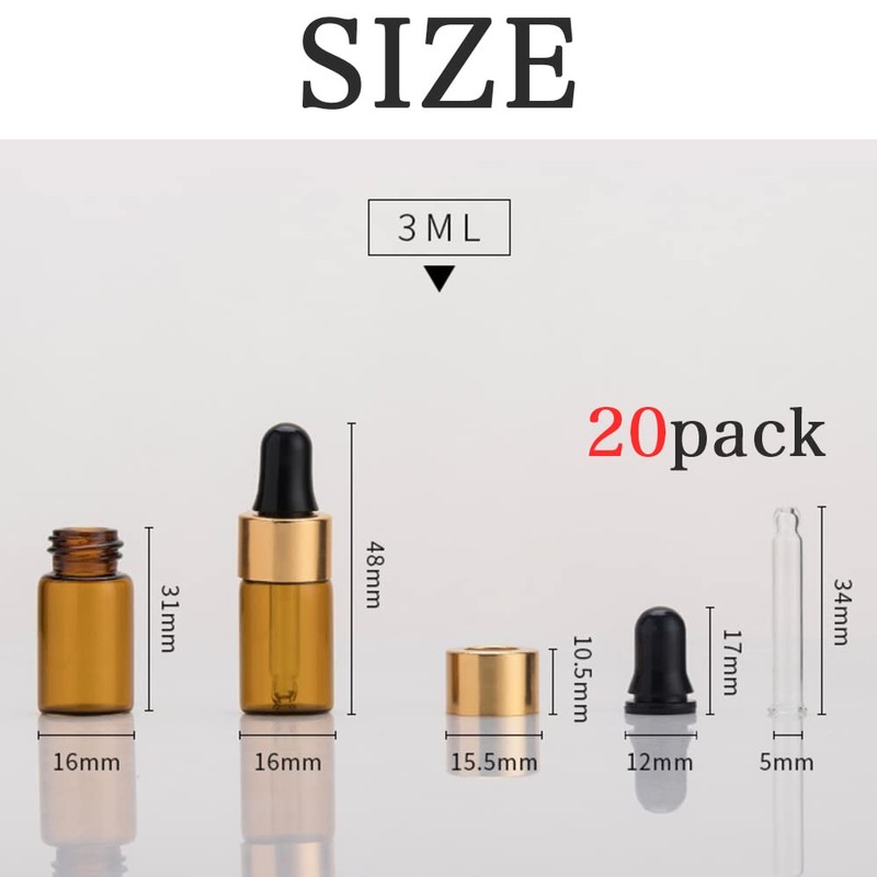 HIRAISM 遮光瓶 スポイト 小瓶 アロマオイル 精油 詰め替え 保存用 ガラス製 金蓋