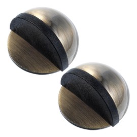 2 Pack Half Dome Floor Door Stoppers, No Drill Self Adhesive Door Stoppers Wall Protector, Stainless Steel Gate Stopper with Black Rubber Bumper Tips, Bronze (1.77×1.77×1 in)