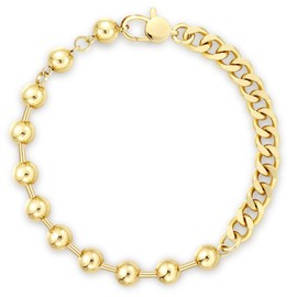 KissYan Gold Bracelets for Women, 14K Gold Plated Beaded Bracelets Chunky Cuban Link Big Clasp with Adjustable Extender Trendy Gifts (003)