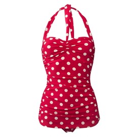 Esther Williams Women's 50s Pin Up One Piece Swimsuit-Black with white polka dots-10