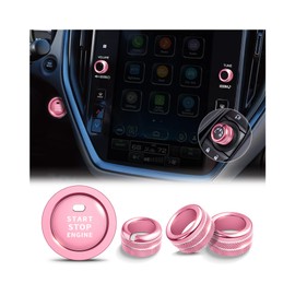 Polodunn Accessories for Subaru Crosstrek/Impreza 2024 2025, Forester 2025, Legacy/Outback 2020-2025, WRX, Ascent - Volume Tune, Rear Mirror Knob Cover, Push Start Button Cover/Ring 5pcs (Pink)