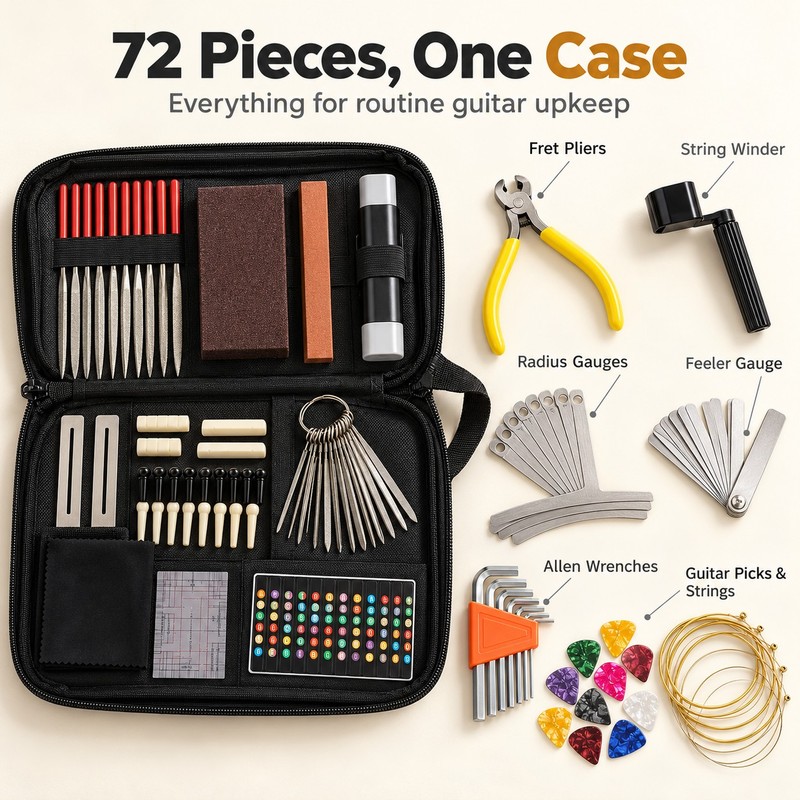 72-Piece Guitar Repair Tool Kit – Guitar Maintenance and Setup