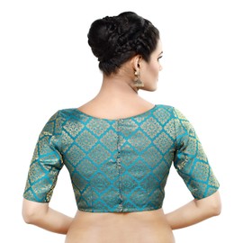 Madhu Fashion Women's Brocade Elbow Length Sleeves Saree Blouse (32, Rama Green)