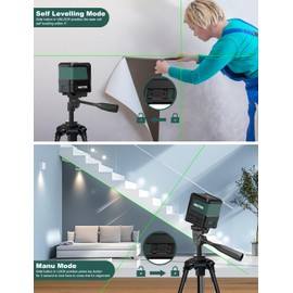Nikotek Laser Level Self-Leveling Green Beam Horizontal and Vertical Crossline Laser for Home Decor Carrying Pouch, Tripod Battery Included (NK02G with 47 Inch Tripod)