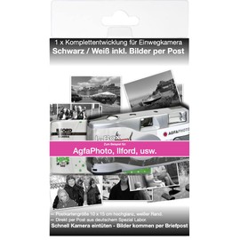 Black/White Photo Complete Development by Post - for Single Use - Disposable Camera up to 36 Pictures 10 x 15 Postcard Size, Image Data on Request