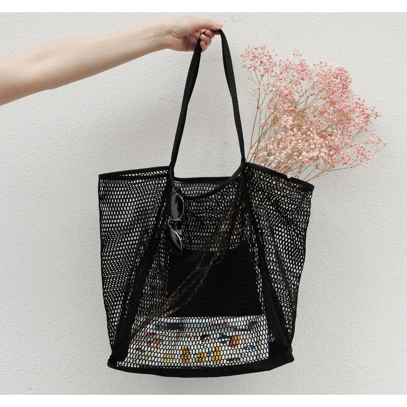 Hoxis Canvas Mesh Bag, Net Bag, Tote Bag, Shopping Bag,