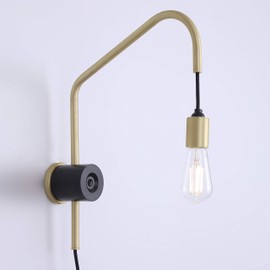 Linea di Liara Arioso Modern Brass Plug in Wall Sconce Lighting Fixture Wall Mounted Lamp with On/Off Switch Bedside Wall Lamp with Plug in Cord Wall Light Bedroom Wall Sconce, Bulb Included