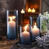 Set of 3 Blue Clear Hurricane Candle Holder Glass Cylinder