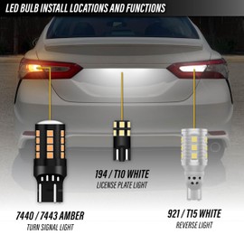 USR Amber Turn Signal & White Reverse Backup & White License Plate LED Bulbs Canbus Error Free - 6 Pieces Combo UPGRADE Compatible with 2018-2020 Toyota Camry Tail Lights (Fits Factory Tail Lamps)