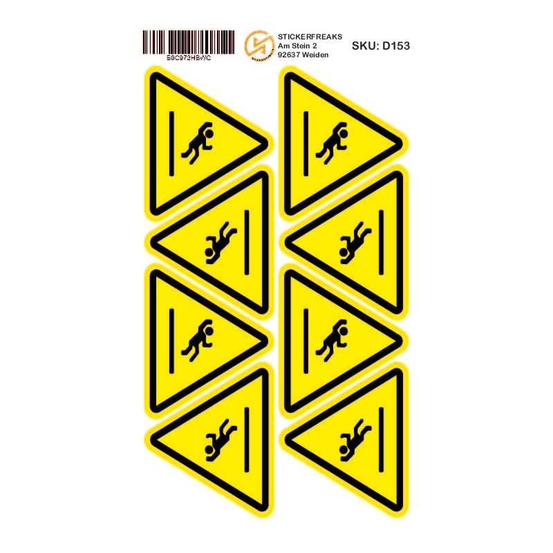 Pack of 8 Warning Stickers 6 x 5 cm Anti-slip