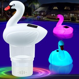 FineBud Pool Chlorine Floater, Solar Swan Chlorine Floater with Adjustable Release, Floating chlorines Dispenser with Colorful Light, Large Capacity, Easy Opening Solar chlorines floaters for Hot Tub