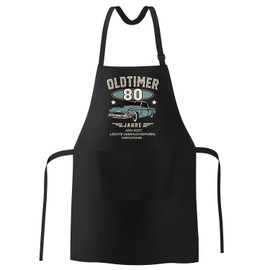 MoonWorks® BBQ Apron Cooking Apron Vintage Car Birthday Retro Design Print Vintage Car Birthday Gift for Men, Oldtime 80 years black