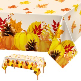 Thanksgiving Fall Disposable Tablecloth, 2 Pack Rectangle Fall Pumpkin Tablecloth Thanksgiving Table Covers Plastic for Fall Theme Harvest Party Table Decoration, 54 X 108inch