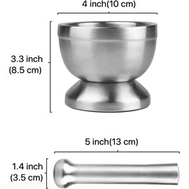 Juegos de Mortero y Mano Mortar and Pestle Acero Inoxidable Mortero Cocina Trituradora de Pastillas Molinillo de Especias Tazón de Hierbas para Pastillas Hierbas Especias Jengibre Ajo Patatas y Más (Plata)