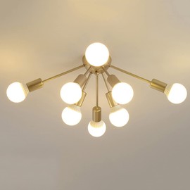 ZLZYPLE Mid Century semi Flush Mount Chandelier Gold Ceiling Light Hedgehog Design Astra Sputnik Flush Mount Ceiling Light Fixtures Gold for Bedroom Living Room Kitchen Sink Hall, 6