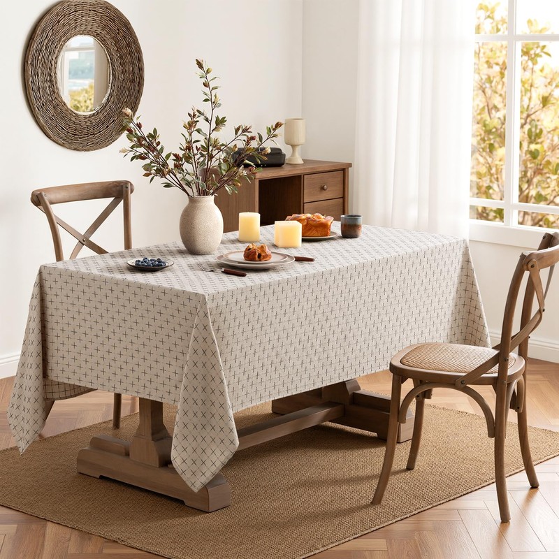 MIULEE Natural Beige Linen Table Cloth Rectangle Tablecloth Waterproof Spring