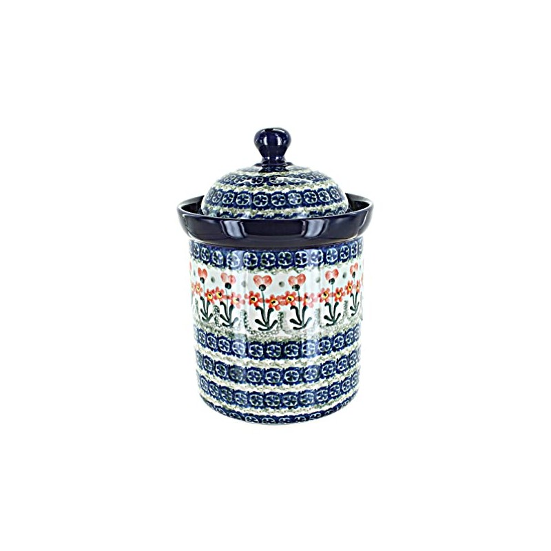 Blue Rose Polish Pottery - Orange Peach Posy Medium Canister