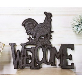Ebros Cast Iron Vintage Rustic Farmhouse Chicken Rooster Welcome Sign Wall Cutout Poultry Birds Farm Animals Western Vintage Guest Greeter Home Or Office Farm Barn Cottage Ranch House Accent