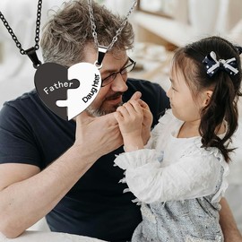 Father Daughter Necklace Set for 2 Heart Puzzle Necklace Gifts for Daddy Daughter Christmas Birthday Gifts for Dads Daddy Gifts from Daughter Dad Necklace Matching Gift Ideas