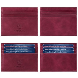 VISOUL Minimalist Wallet Credit Card Holder Genuine Leather RFID Blocking Small Wallet with 6 Card Slots and 1 Compartment for Men Women Purple Stylish, Purple, Minimal