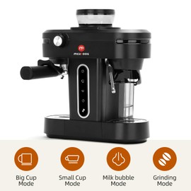 Mcilpoog AC510 15Bar Semi Automatic Espresso Machine With Grinder & Steam Wand,3-in-1 Compact Espresso Coffee Maker With 28 oz Removable Water Tank for Cappuccino or Latte, Gift for Dad, Mom or Wife