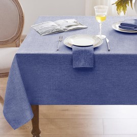 Softalker Linen Textured Rectangle Tablecloth, Waterproof Wipeable Farmhouse Burlap Table Cloth, Stain Resistant Wrinkle Free Table Covers for Kitchen Dining Holiday Party (52 x 70, Denim Blue)