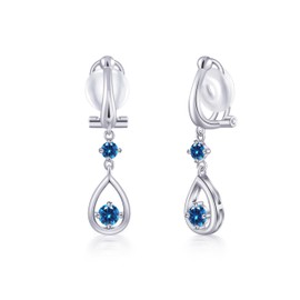 Free Bird Women's Sapphire Earrings, Popular, "Pure Heart", Dangling, Hypoallergenic Metal, 925 Silver, Non-Pierced Earrings, September Birthstone, Elegant, Birthday Gift