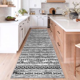 Alfasoft Moroccan Runners for Hallways 3x10, Black and White Boho Kitchen Rugs Washable Runner Rug Non-Slip Vintage Soft Print Distressed Geometric Floor Carpet Runner for Bedroom Laundry Entryway