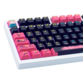 TIMSEKER 122 Keys Black Pink Shine Through Keycaps, Dye Sub PBT Keycaps Cherry Profile Keycaps, Backlit Keycaps Anime Custom Keycaps for Cherry MX Switches ANSI Layout Mechanical Keyboard