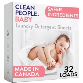 The Clean People Unscented Baby Laundry Detergent Sheets - Hypoallergenic - Ultra Concentrated, Recyclable Packaging, Fights Stains & Odors on Baby Clothes & Bedding - Fragrance Free, 32 Pack