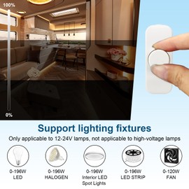 VIPMOON Dimmer Switch 12 V - 24 V, Dimmer for LED Strips, 800 Hz - 16 kHz Dimmable Switch, Dimmer Button for Motorhome, Boat, Truck, Caravan, for Dimmable LED Lamps, Halogen Bulb (White)