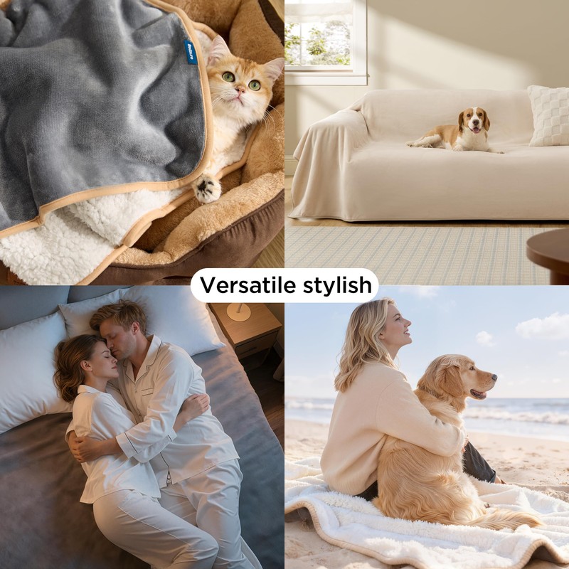 Bedsure Waterproof Blanket for Bed - Sherpa Fleece Waterproof Dog
