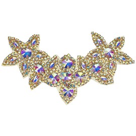 FINGERINSPIRE Flower Rhinestone Applique 150x105mm Clear AB Rhinestone Appliques with Yellow Back Cloth Iron on/Sew on Wedding Bridal Patches Beaded Patch Women Belt Applique for DIY Decoration