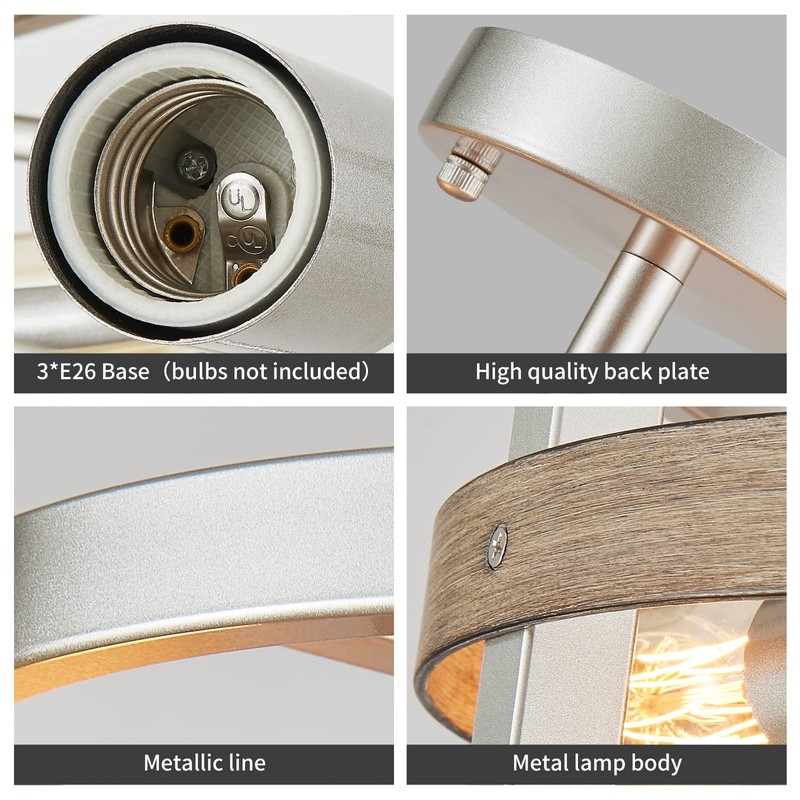 WUZUPS 3-Light Metal Drum Chandelier Imitation Wood Grain Shade Round